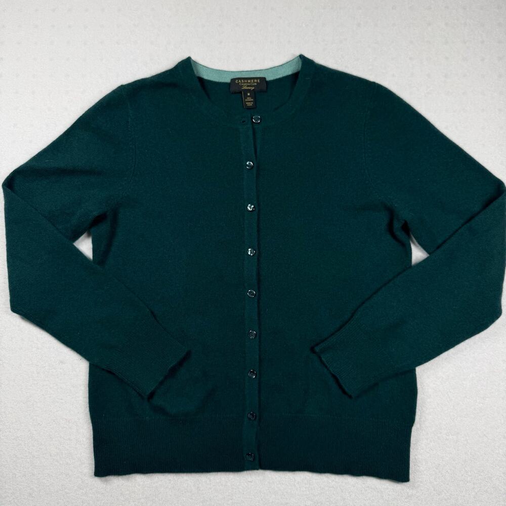 Charter Club Luxury 100% Cashmere Cardigan Women’s M Dark Green Button Front